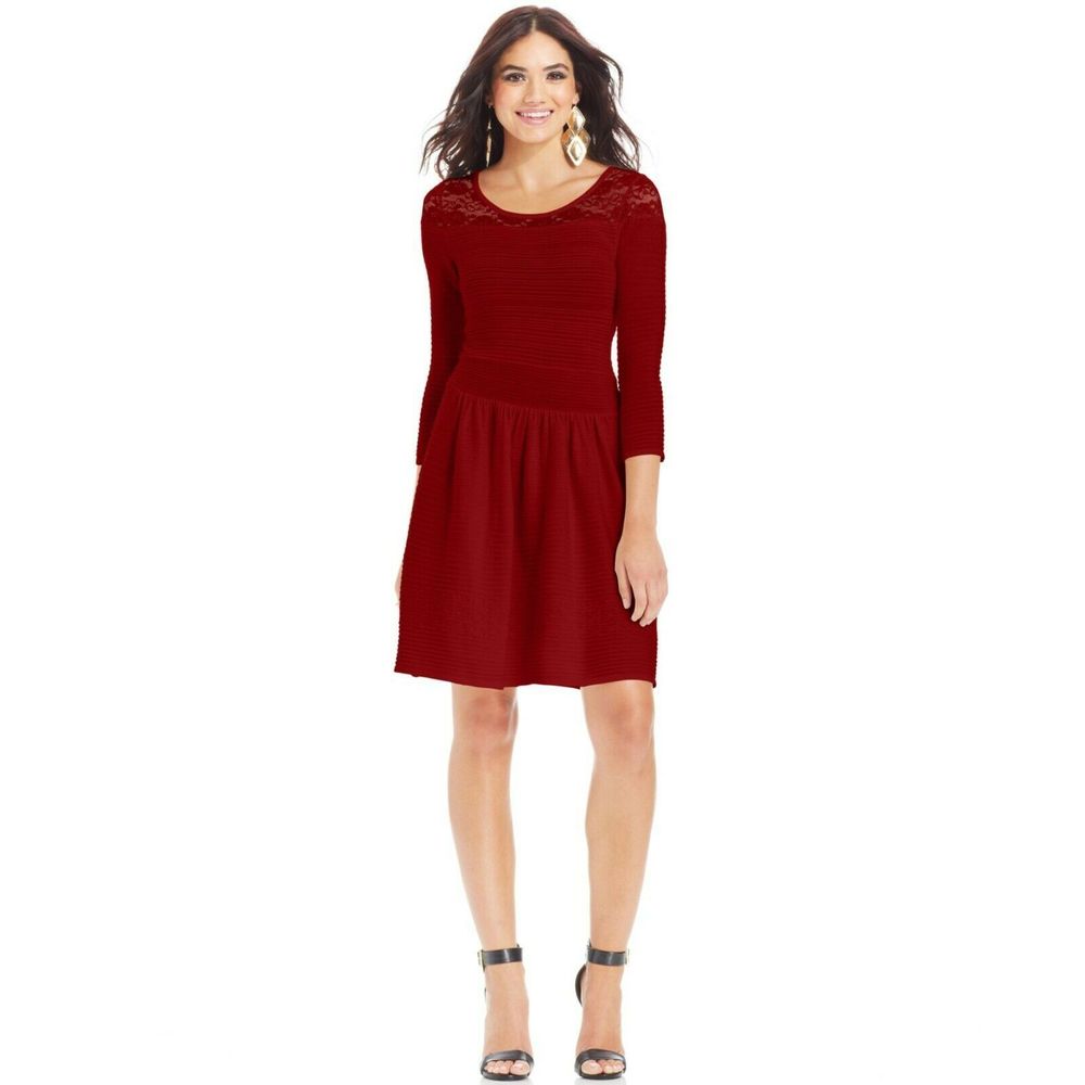 Jessica Simpson Opera Ribbed Sweater Dress Red S